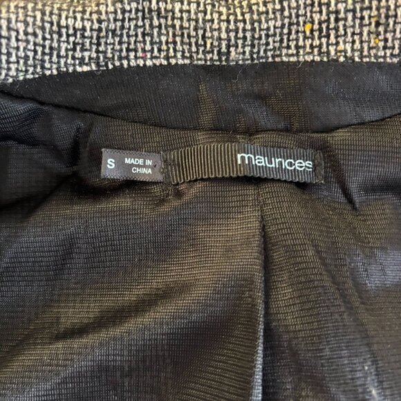 Maurices Tweed Blazer Jacket Ruffles Small Black Button Lined Scrunch Sleeve - Picture 7 of 7